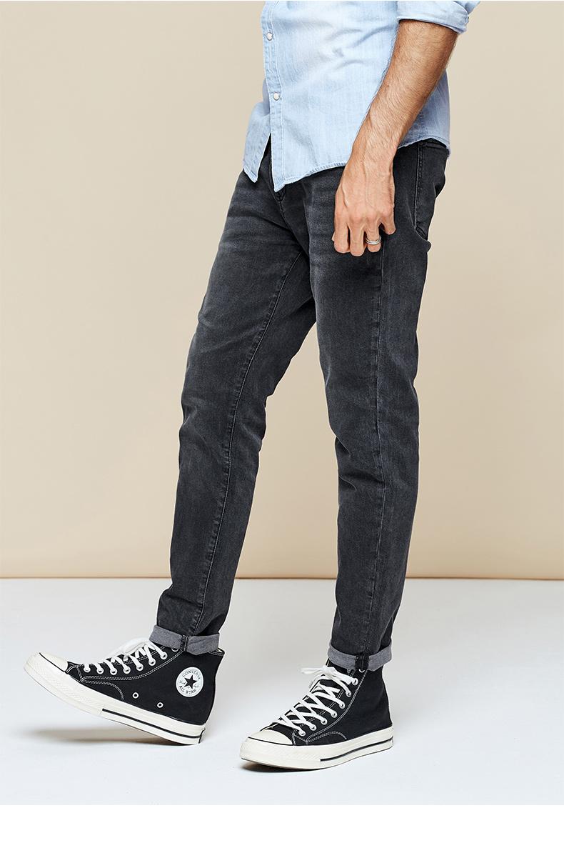 KUEGOU Cotton spring autumn Men's jeans black wash the old vintage slim Fashion High quality Denim Pants Trousers KK-2975