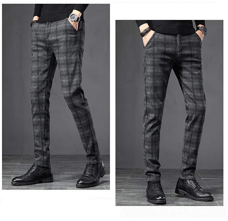 2022 Spring Autumn England Plaid Work Stretch Pants Men Business Fashion Slim Fit Grey Blue Casual Pant Male Brand Trousers 38